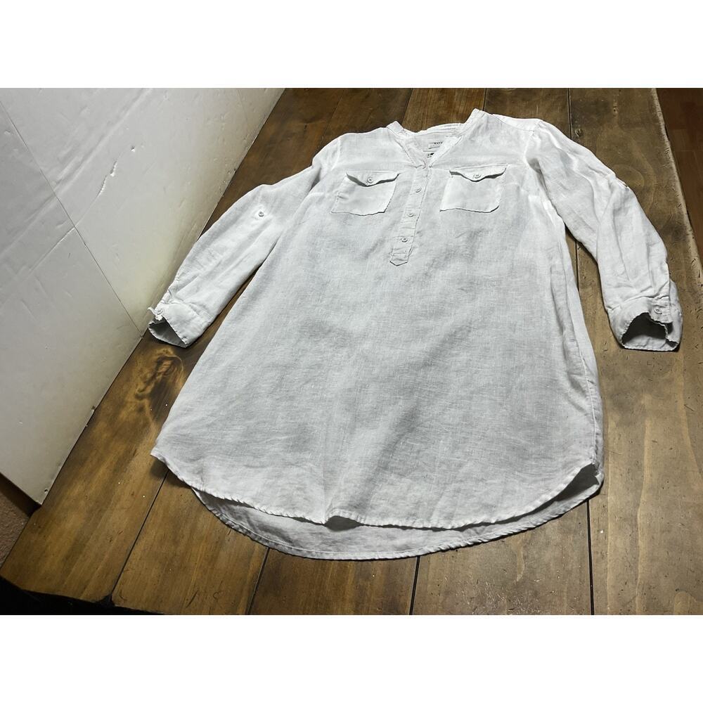 Malvin Hamburg Germany I Love Linen Minimalist Gray Button Down Shirt Dress L